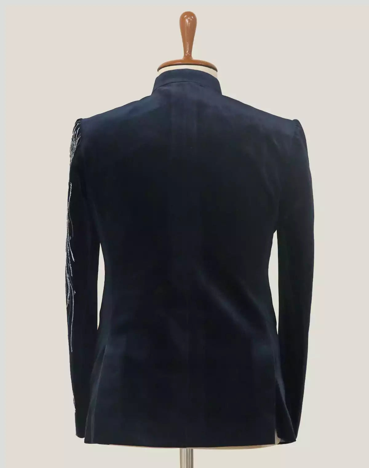 Classic Blue Velvet Cutdana work Bandhgala Suit