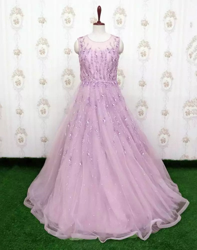 Purple fully flared Netted Embellished Gown