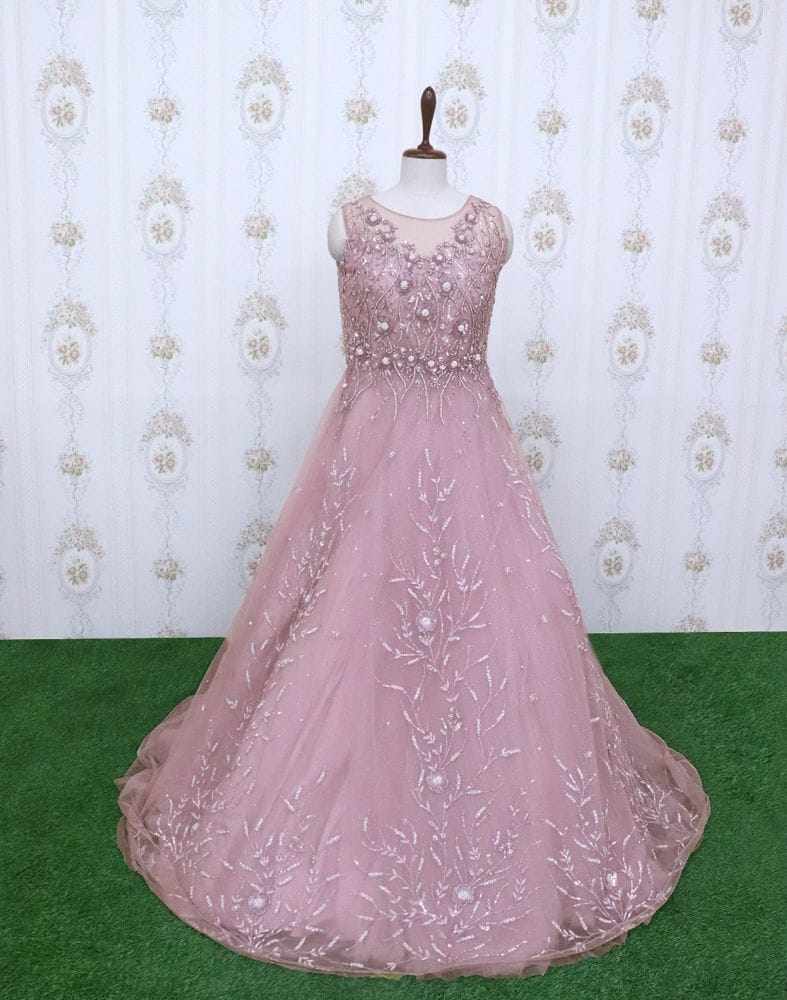 Light Pink designer netted Embellished Gown with mask