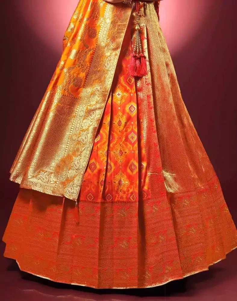 Beautiful Party Wear Orange and Red Coloured Half Saree Set