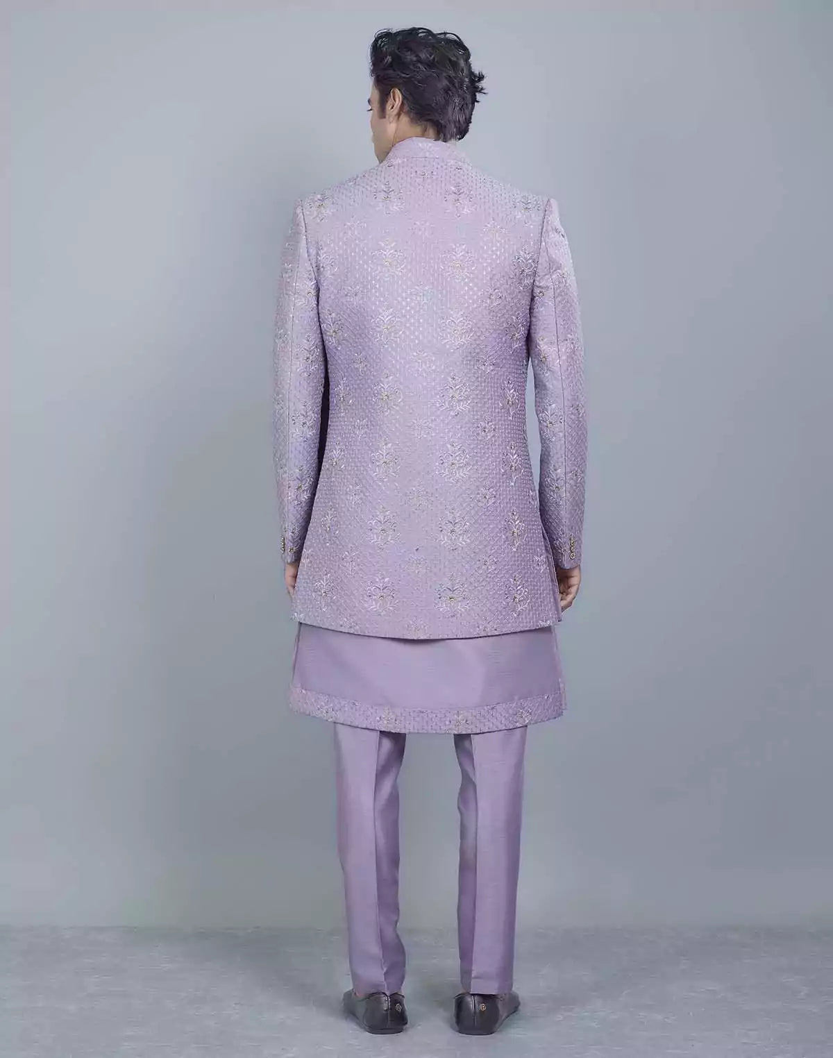 Colorful Light Pink Thread Embroidery work Open Jacket With Dupatta