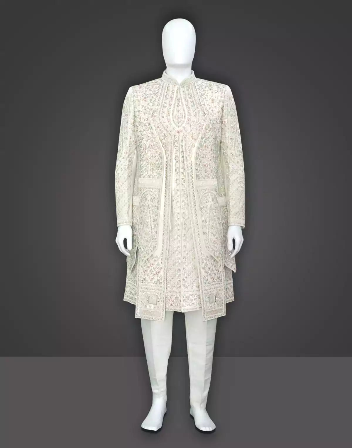 Amazing Cream Coloured Raw Silk Indo attached Open Jacket Set