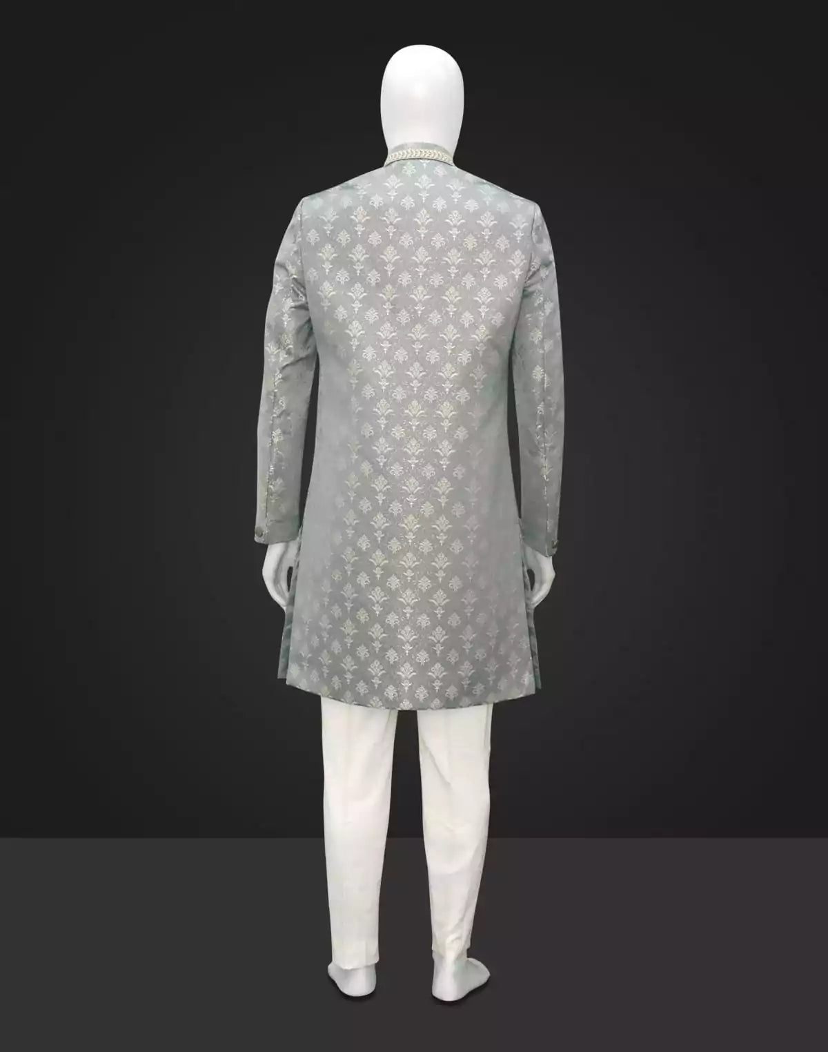 Grey Floral Jacquard Fabric Indo Western Set