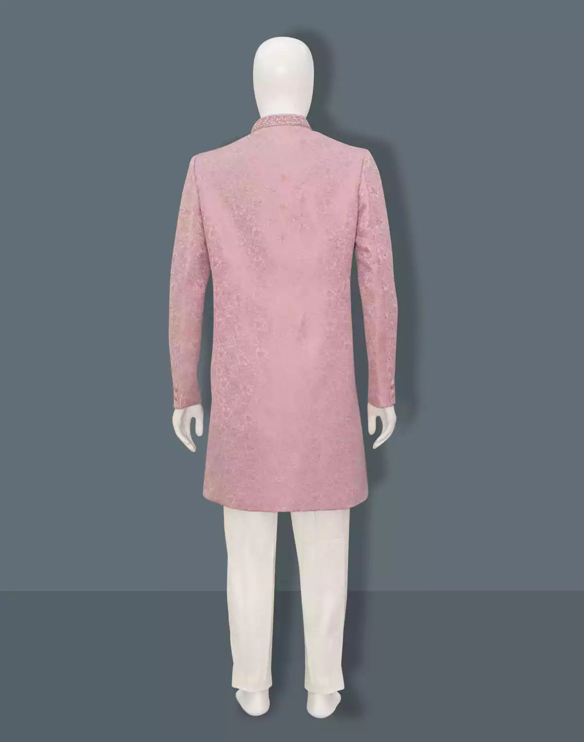 Designer Purple Colour Self Design Jacquard Weave Indo Western Set