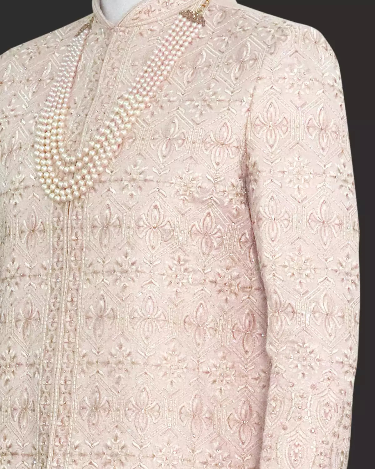 Raw Silk Sherwani Set in Floral Embroidery work