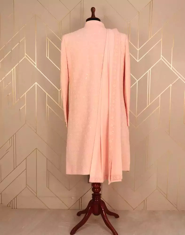 Charismatic Peach Floral Chiffon Chikankari Indo-Western Set