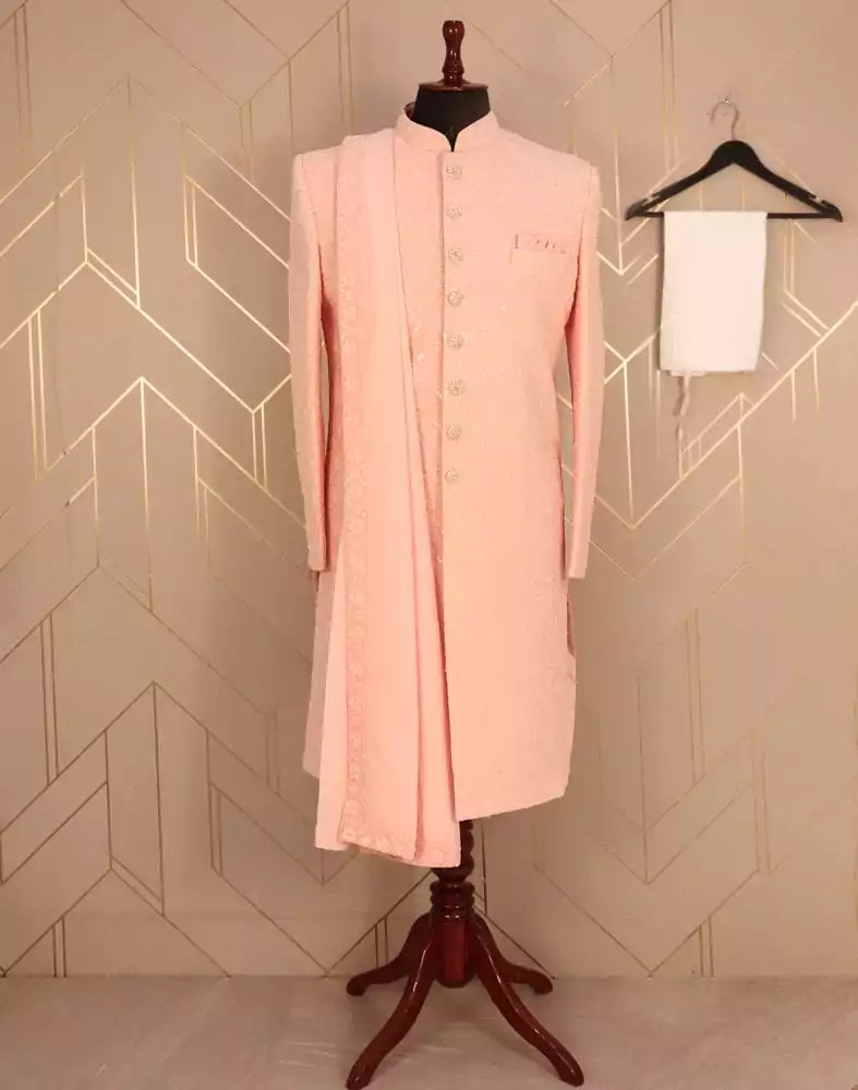 Charismatic Peach Floral Chiffon Chikankari Indo-Western Set