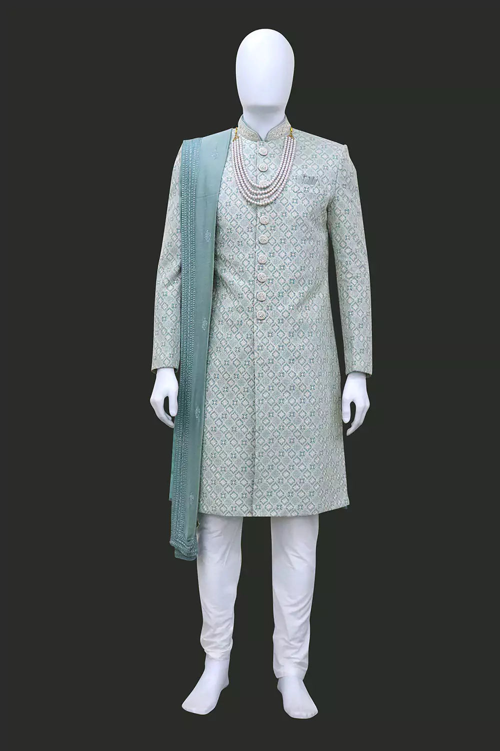 All Over Beautifully Thread work Sea Green Georgette Indo Set with Elegant Dupatta