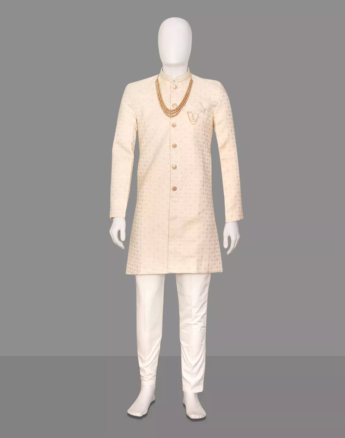 Golden Fawn Self Patterned Jacquard Semi Indo with Mala