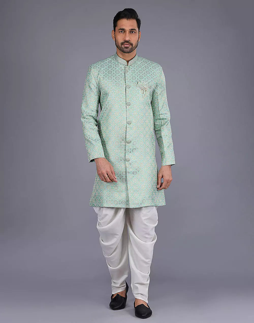Jacquard Fabric All Over Embroidery Work Pista Semi Indo Style