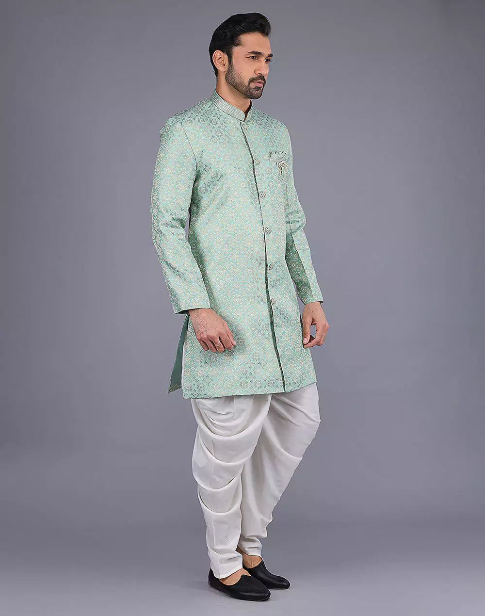 Jacquard Fabric All Over Embroidery Work Pista Semi Indo Style