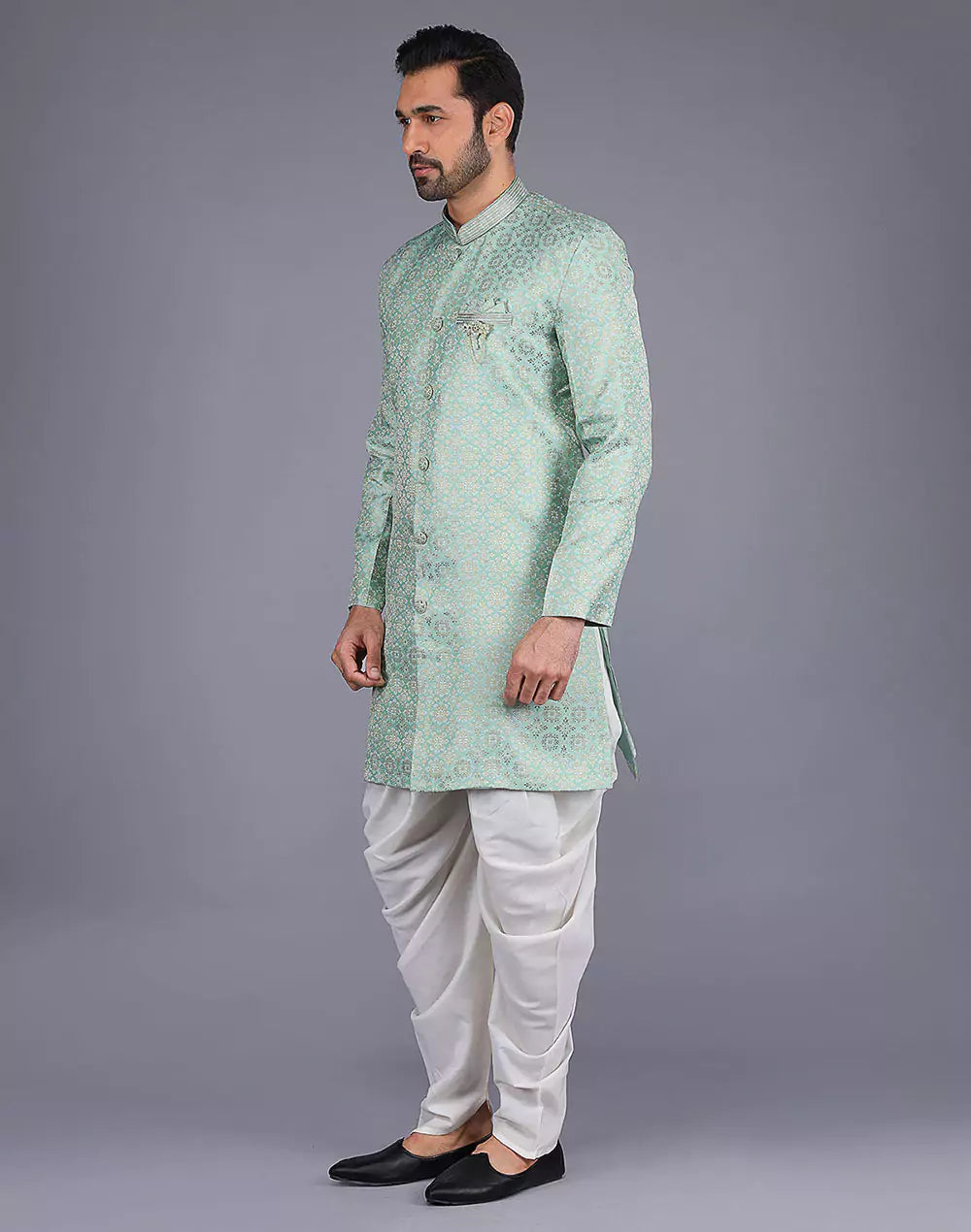 Jacquard Fabric All Over Embroidery Work Pista Semi Indo Style
