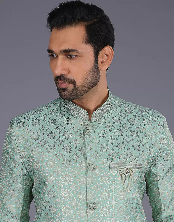 Jacquard Fabric All Over Embroidery Work Pista Semi Indo Style