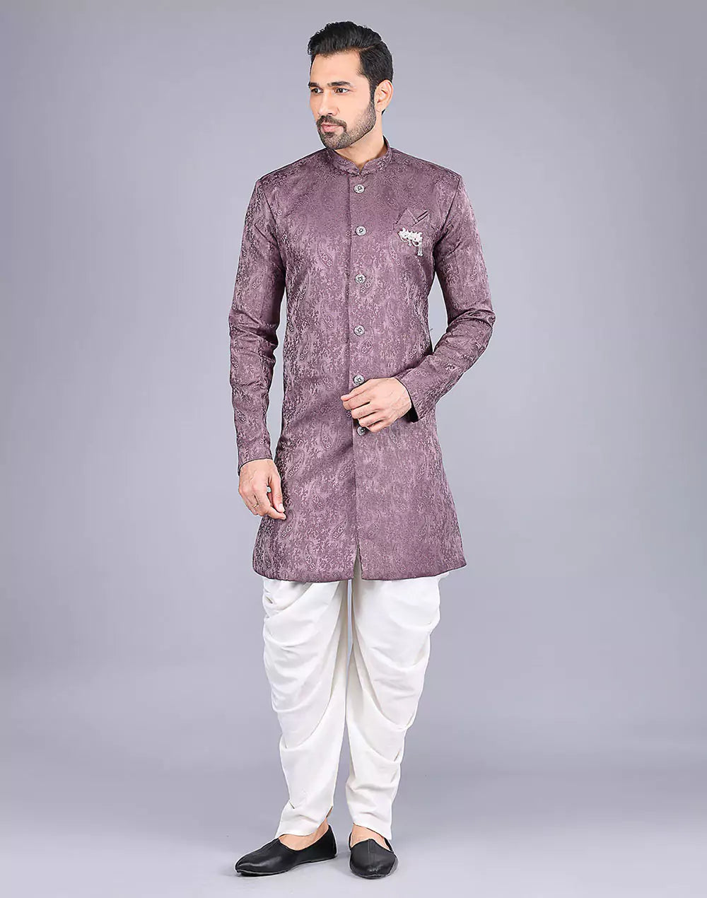 Light Brown Imperial Floral Patterned Jacquard Semi-Indo Style