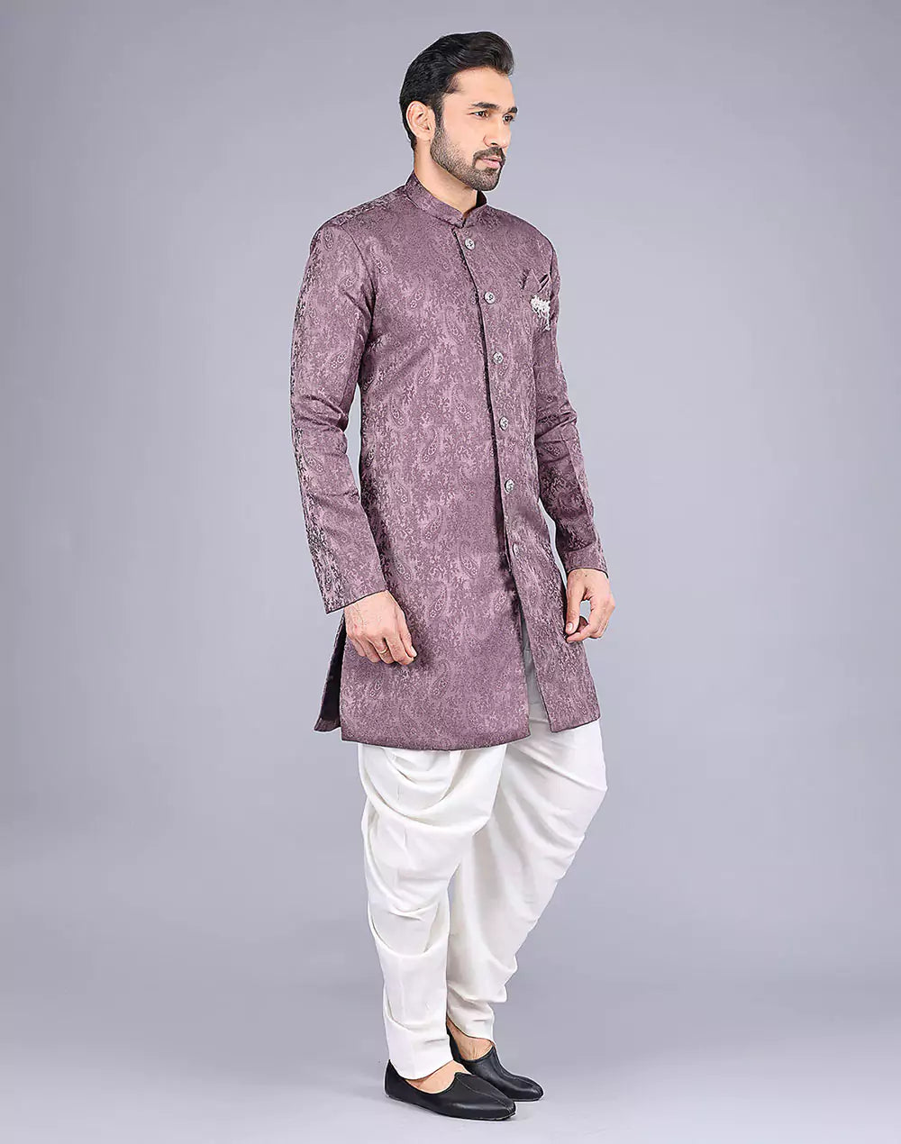 Light Brown Imperial Floral Patterned Jacquard Semi-Indo Style