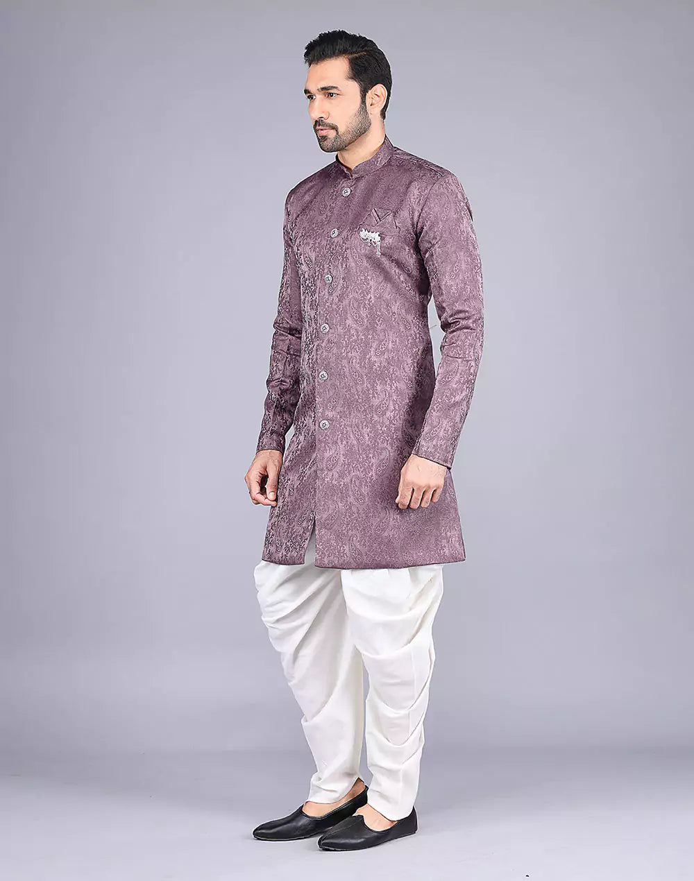 Light Brown Imperial Floral Patterned Jacquard Semi-Indo Style