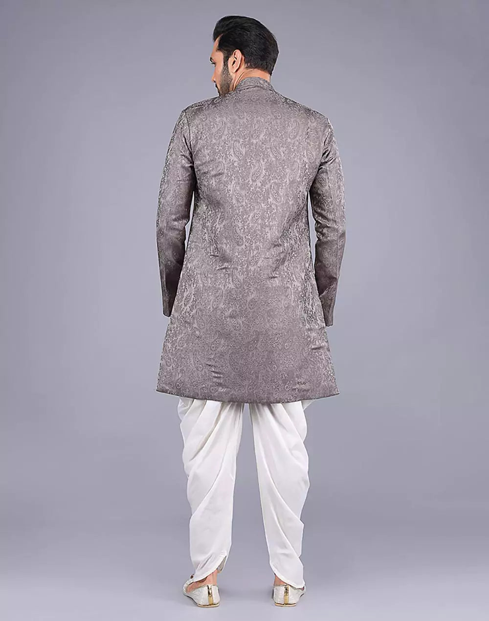 Grey Floral Patterned Jacquard Semi-Indo