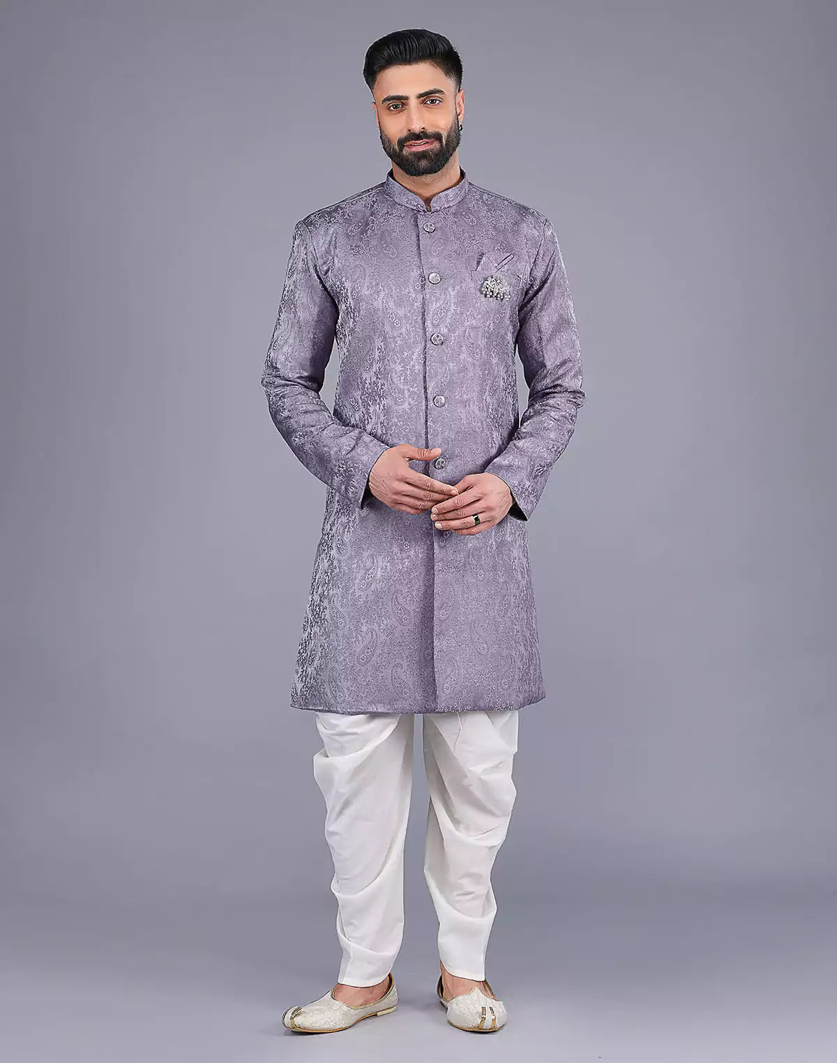 Floral Patterned Purple Shade Jacquard Semi-Indo Style