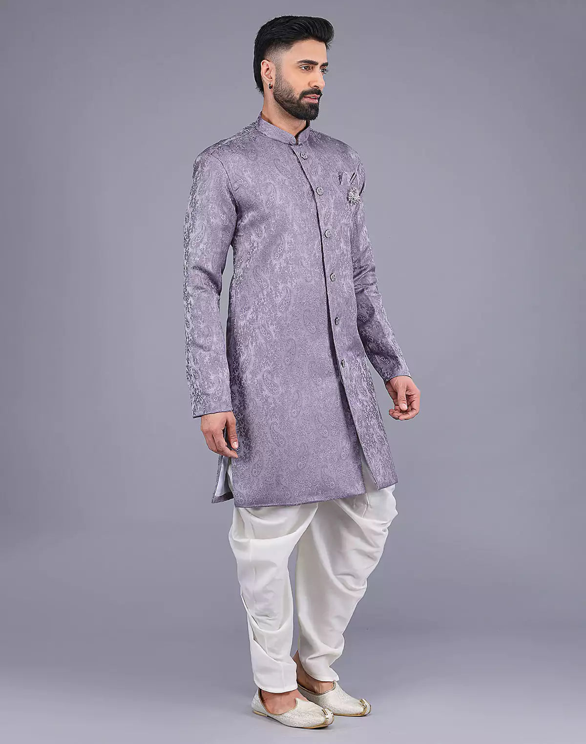 Floral Patterned Purple Shade Jacquard Semi-Indo Style