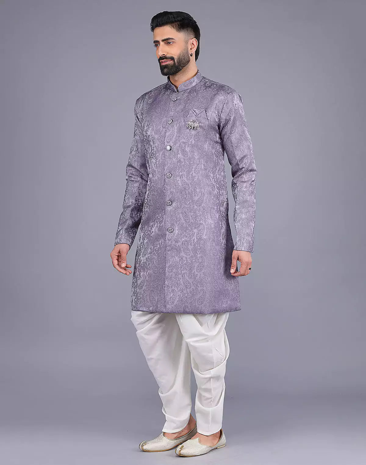 Floral Patterned Purple Shade Jacquard Semi-Indo Style