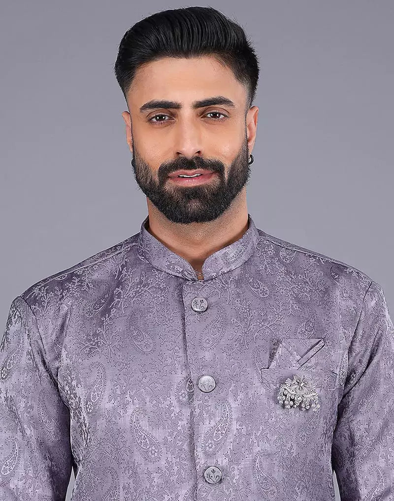 Floral Patterned Purple Shade Jacquard Semi-Indo Style