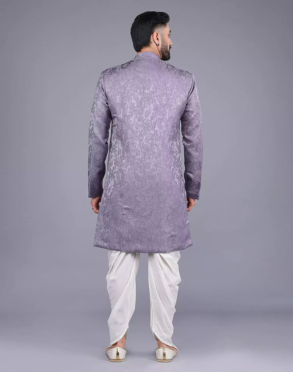 Floral Patterned Purple Shade Jacquard Semi-Indo Style