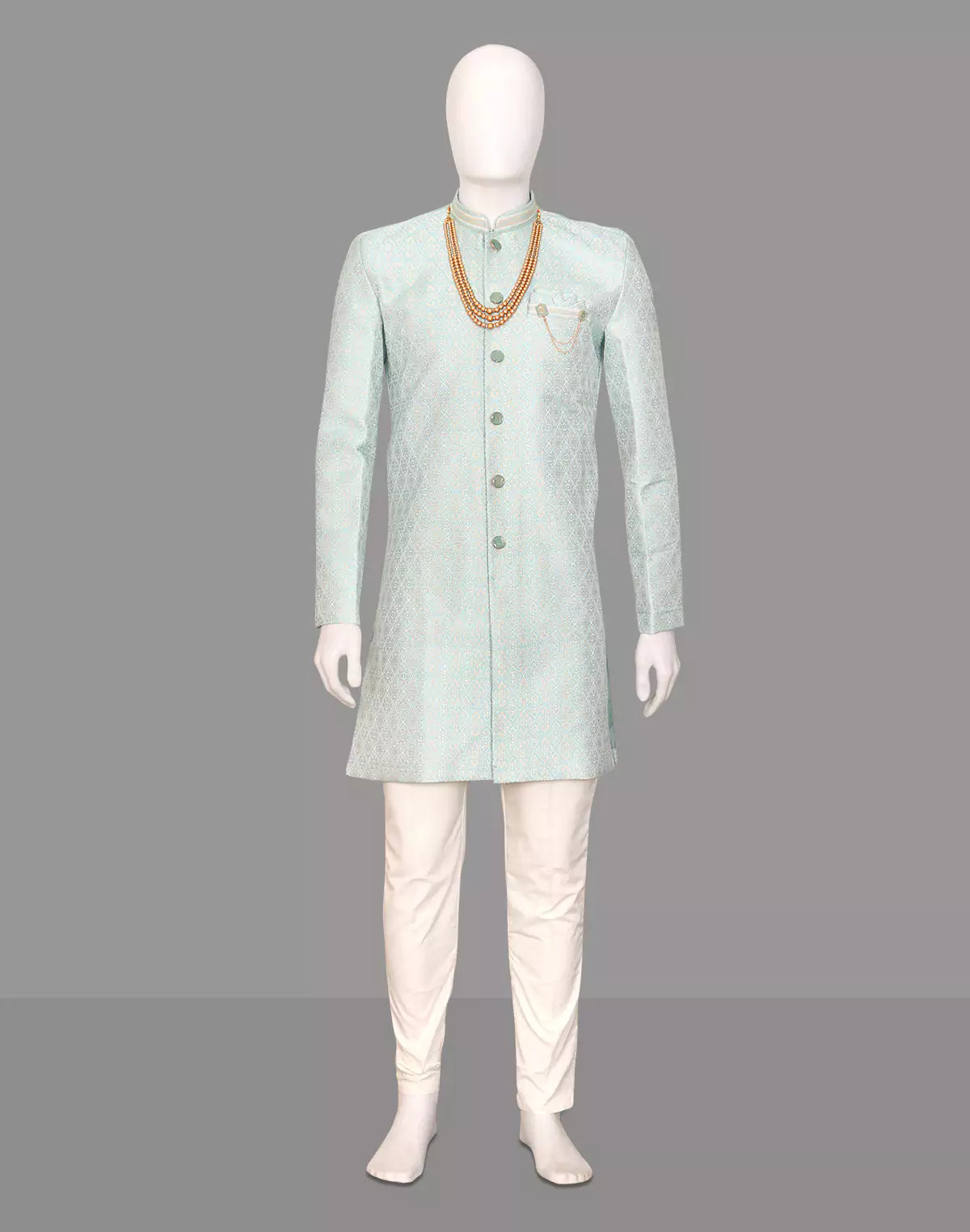 Floral Design Jacquard Firozi Color Semi Indo with Mala