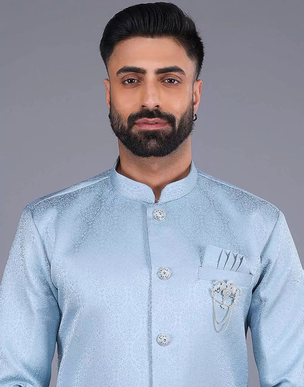 All Over Self Floral Design Sky Blue Color Semi Indo Style