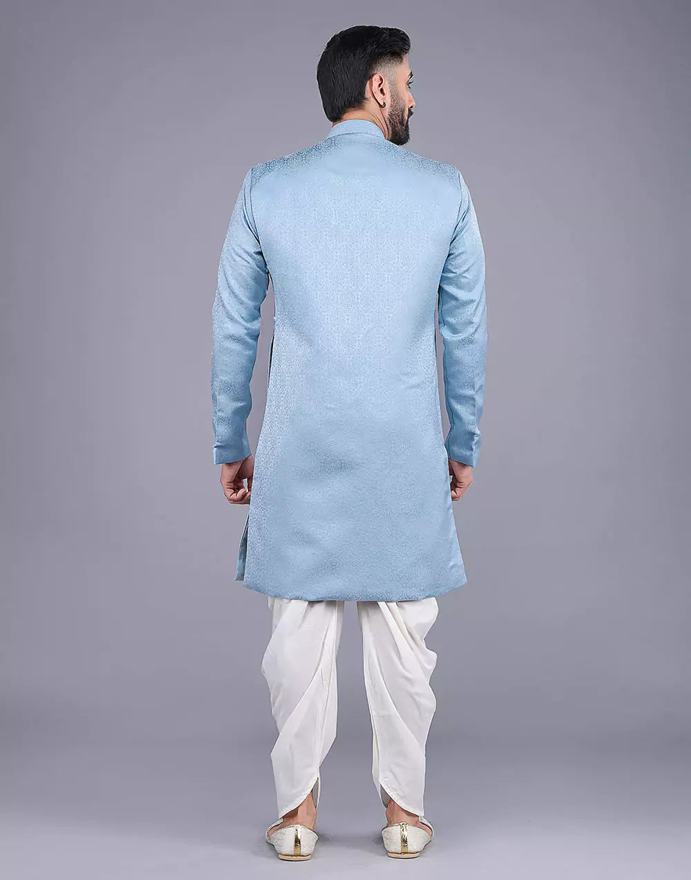 All Over Self Floral Design Sky Blue Color Semi Indo Style
