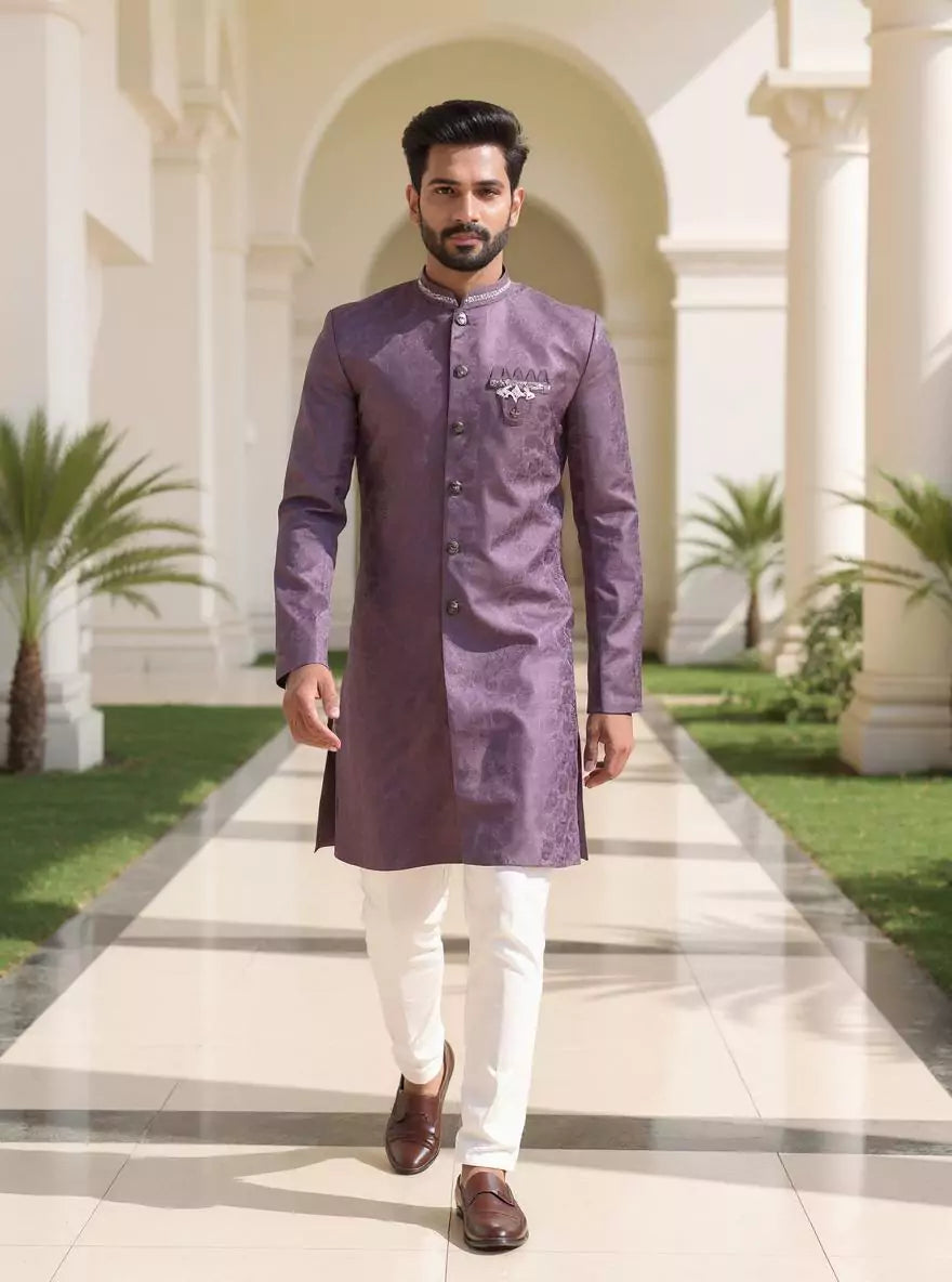 Designer Purple Self Patterned Jacquard Semi Indo