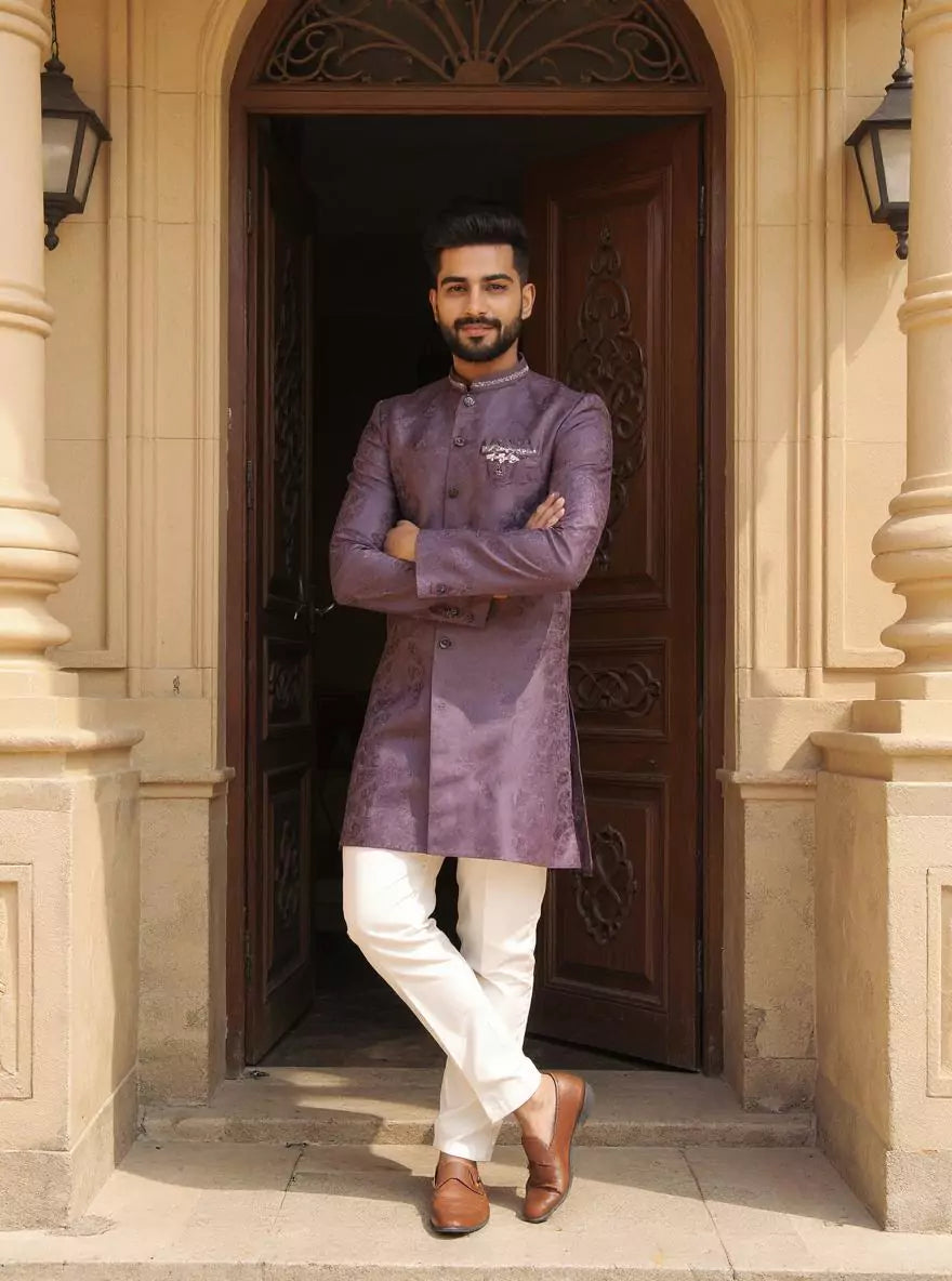 Designer Purple Self Patterned Jacquard Semi Indo