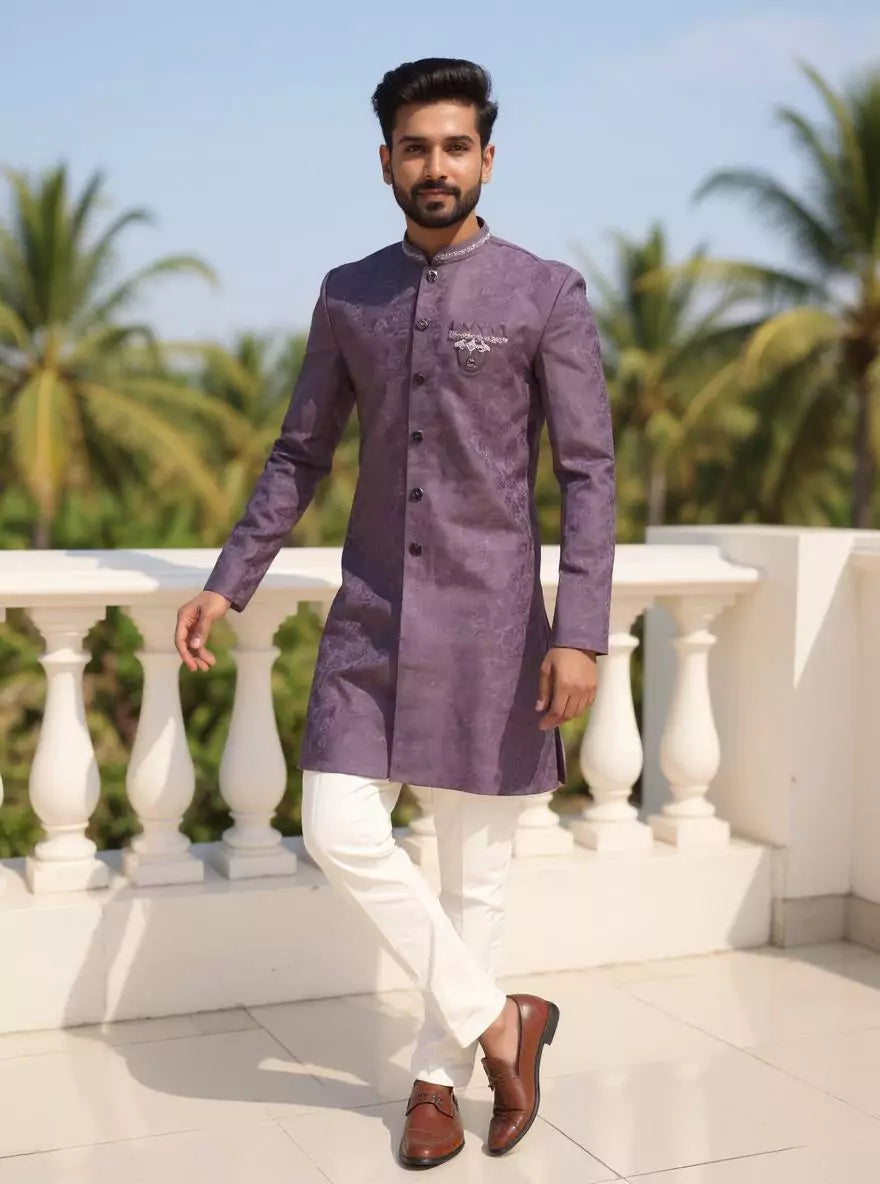 Designer Purple Self Patterned Jacquard Semi Indo