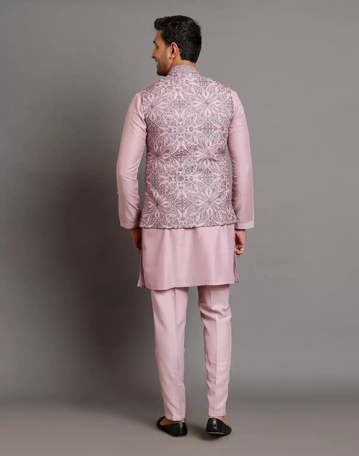 Onion All Over Floral Giza Cotton Thread Embroidery Work Kurta Jacket Set