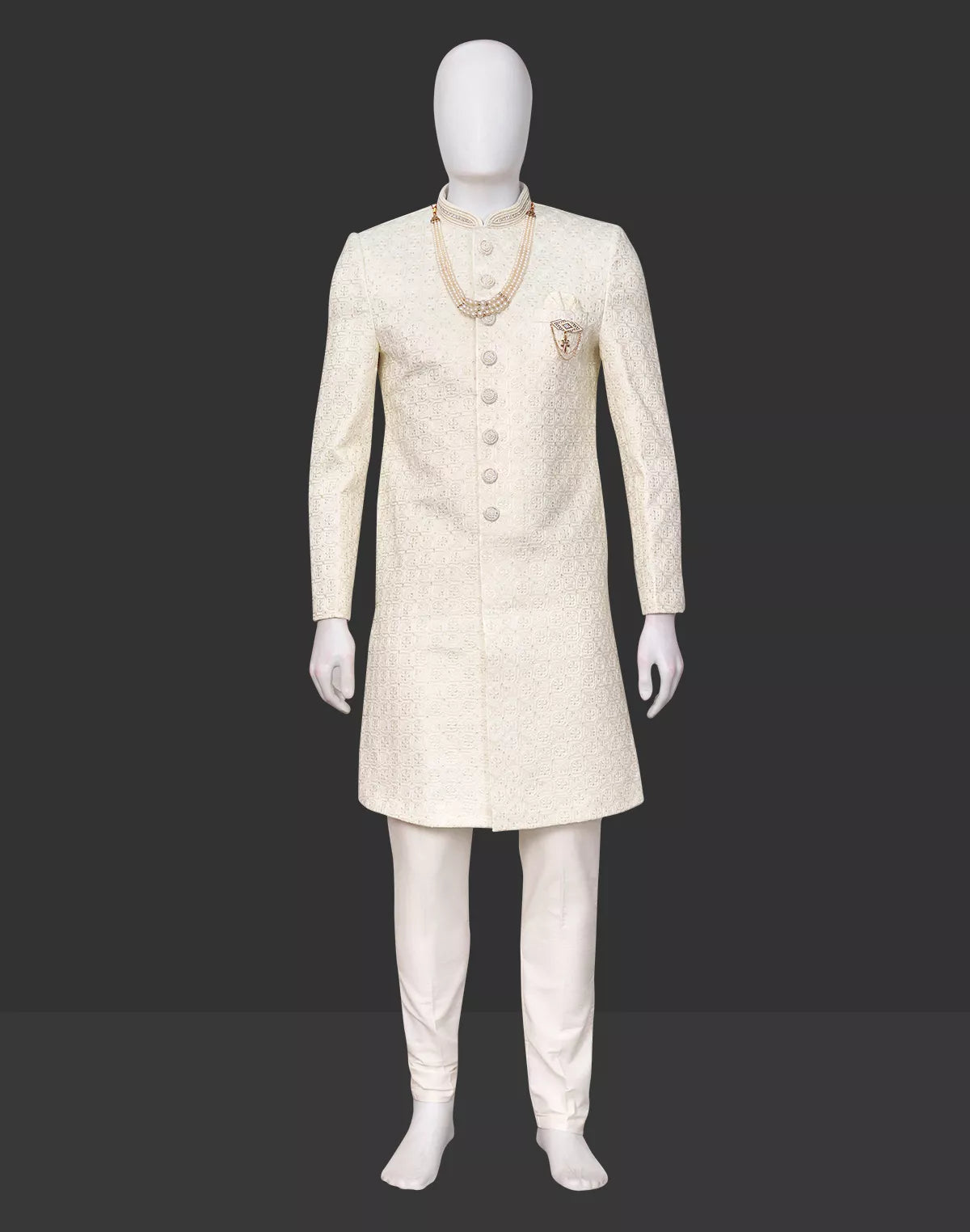 Exclusive Cream Cotton Silk Thread work Indo Western with Mala