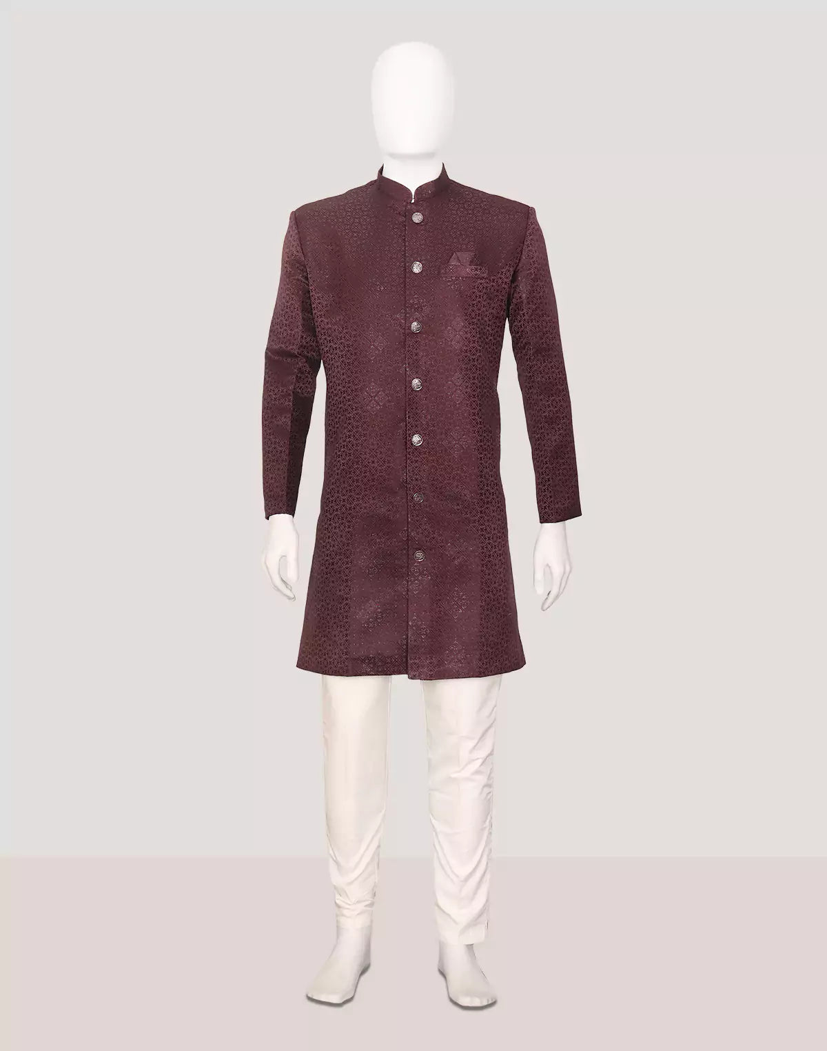 Wine Imperial Patterned Jacquard Semi-Indo Set