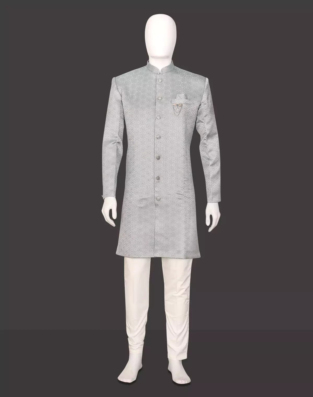 Grey Self Floral Weaving Jacquard Semi Indo