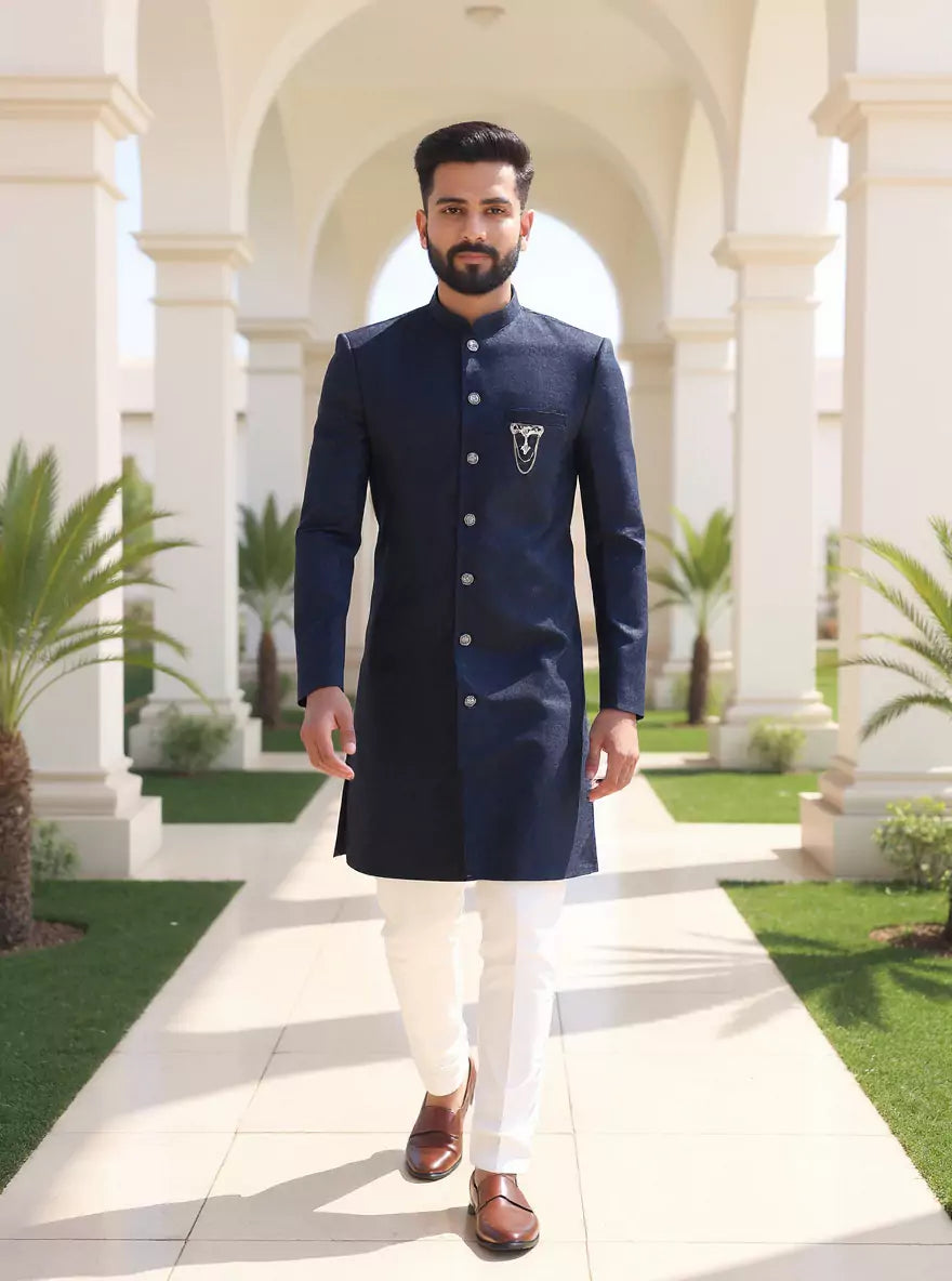 Deep Navy Blue Imperial Patterned Jacquard Semi Indo