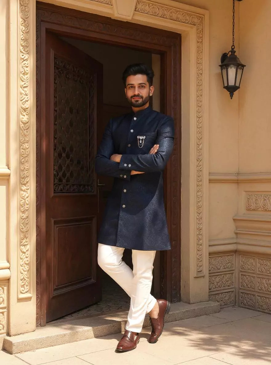 Deep Navy Blue Imperial Patterned Jacquard Semi Indo