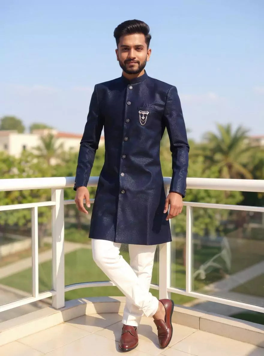 Deep Navy Blue Imperial Patterned Jacquard Semi Indo