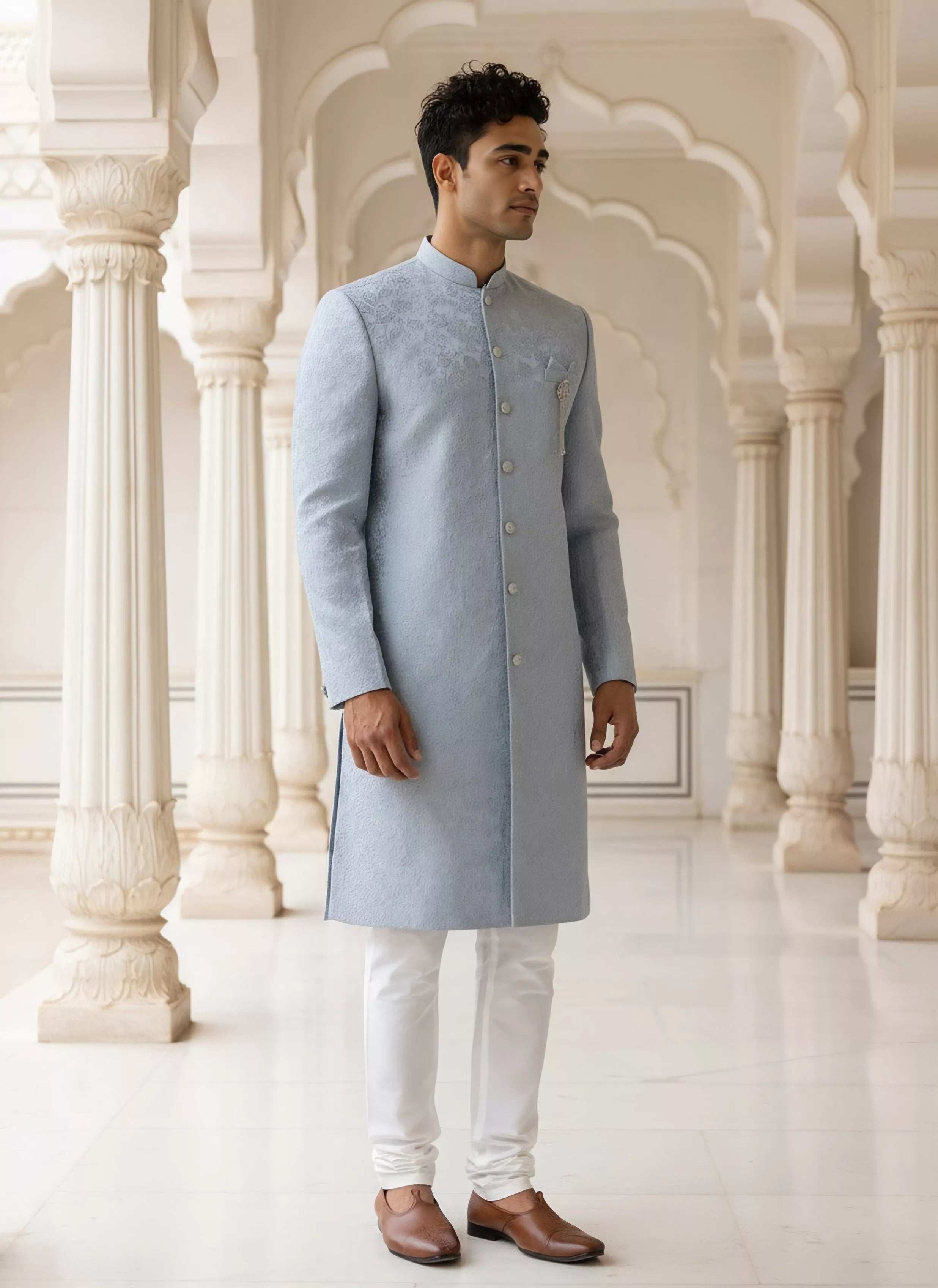 Grey Self Bel Buti Patterned Jacquard Semi Indo