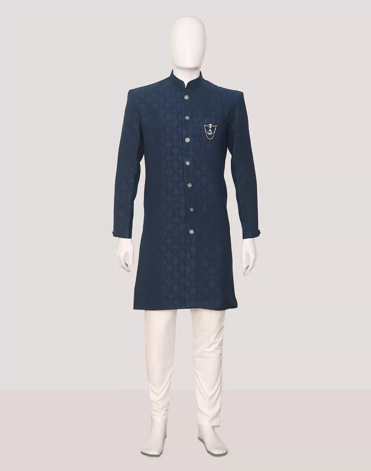 Classic Peacock Color Jacquard Self Design Semi Indo