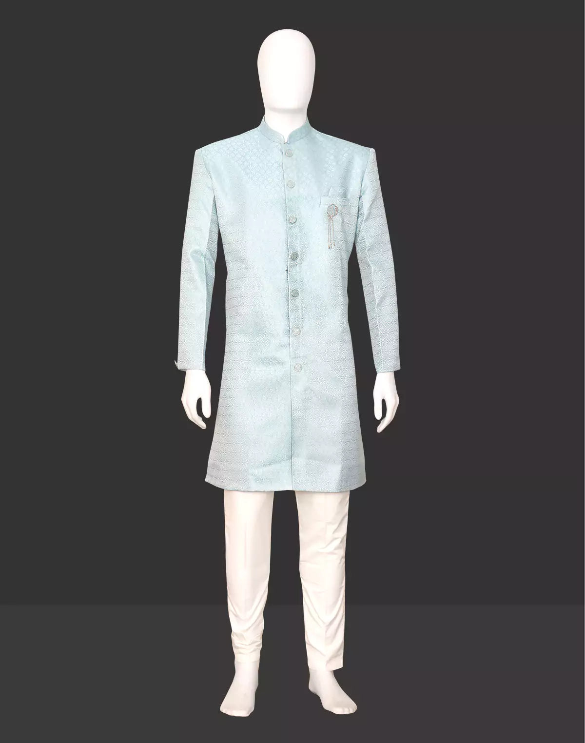 Self Design Firozi Colour Jacquard Semi Indo