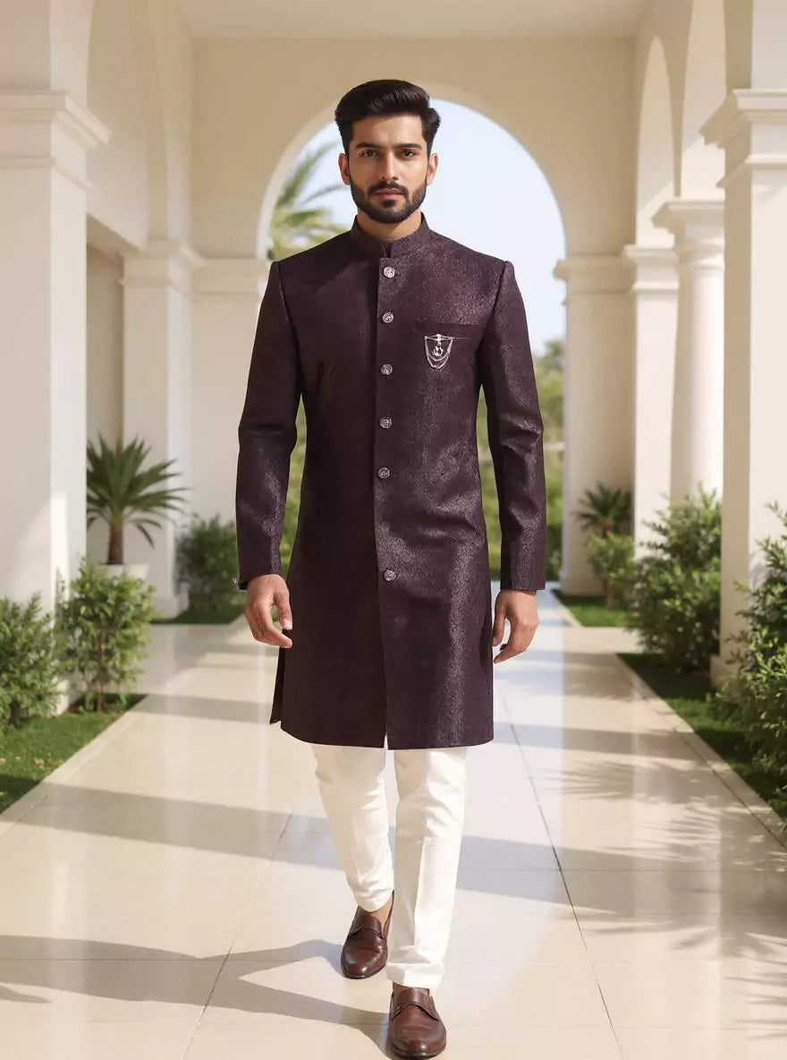 Self Geometric Jacquard Wine Color Semi-Indo