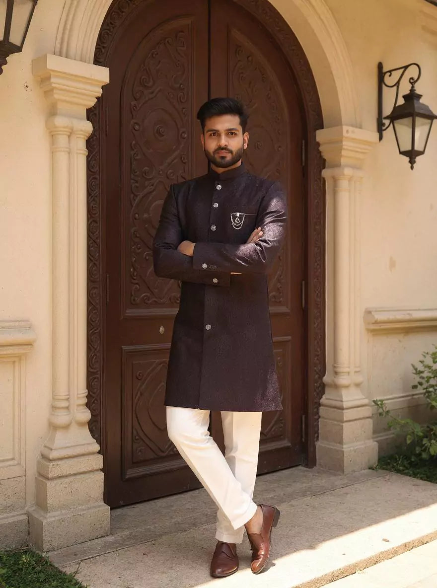 Self Geometric Jacquard Wine Color Semi-Indo