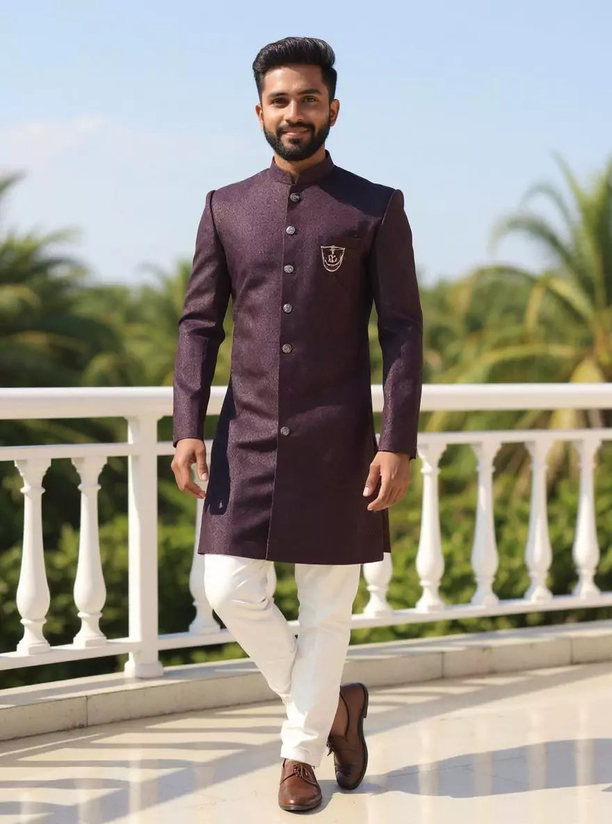 Self Geometric Jacquard Wine Color Semi-Indo