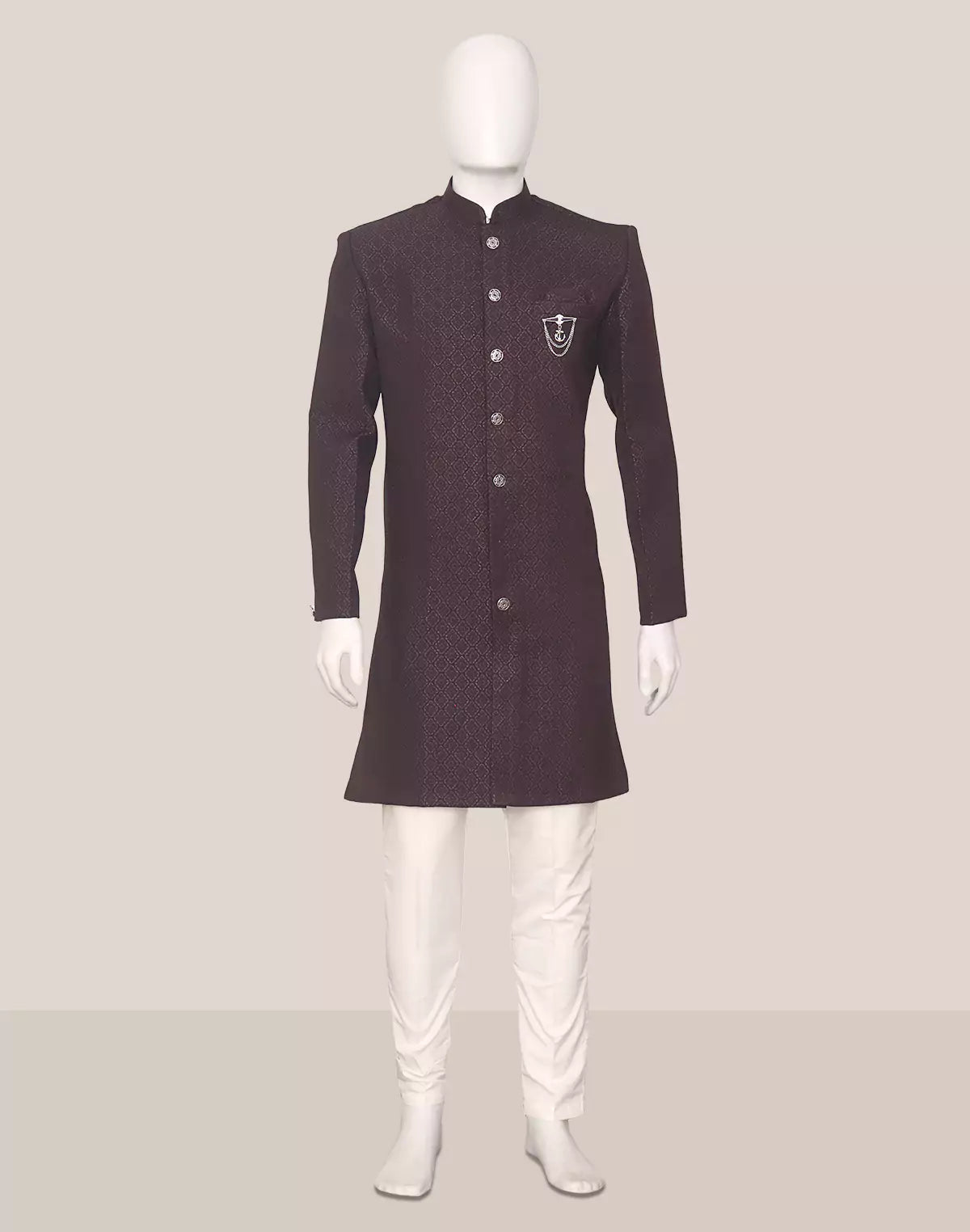 Self Geometric Jacquard Wine Color Semi-Indo