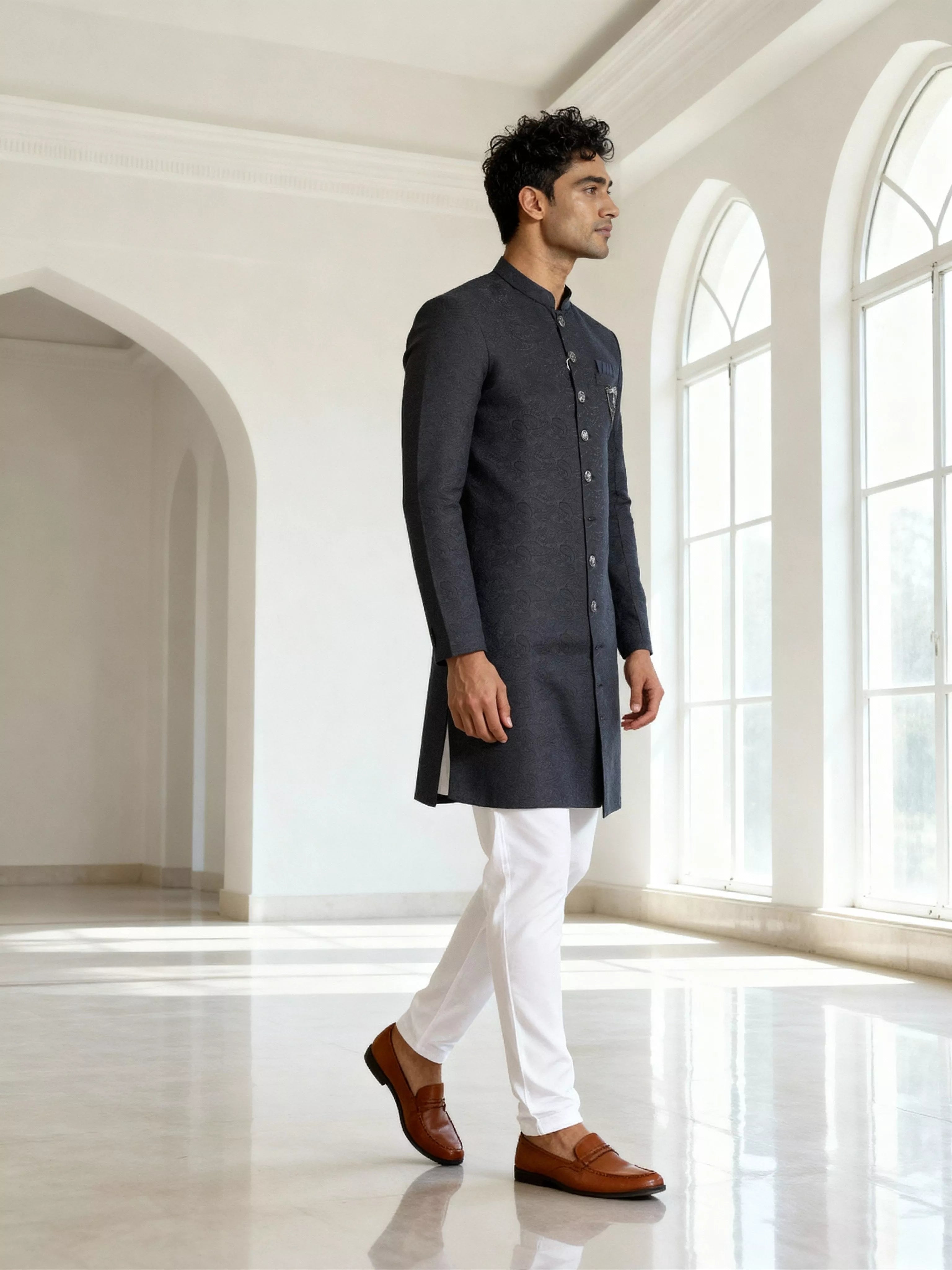 Jacquard Self Paisely Design Blue Semi Indo