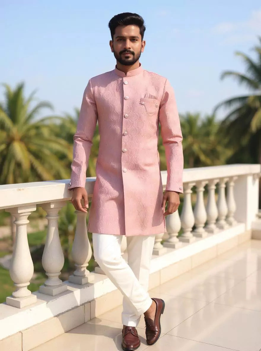 Self Floral Design Jacquard Semi-Indo in Onion