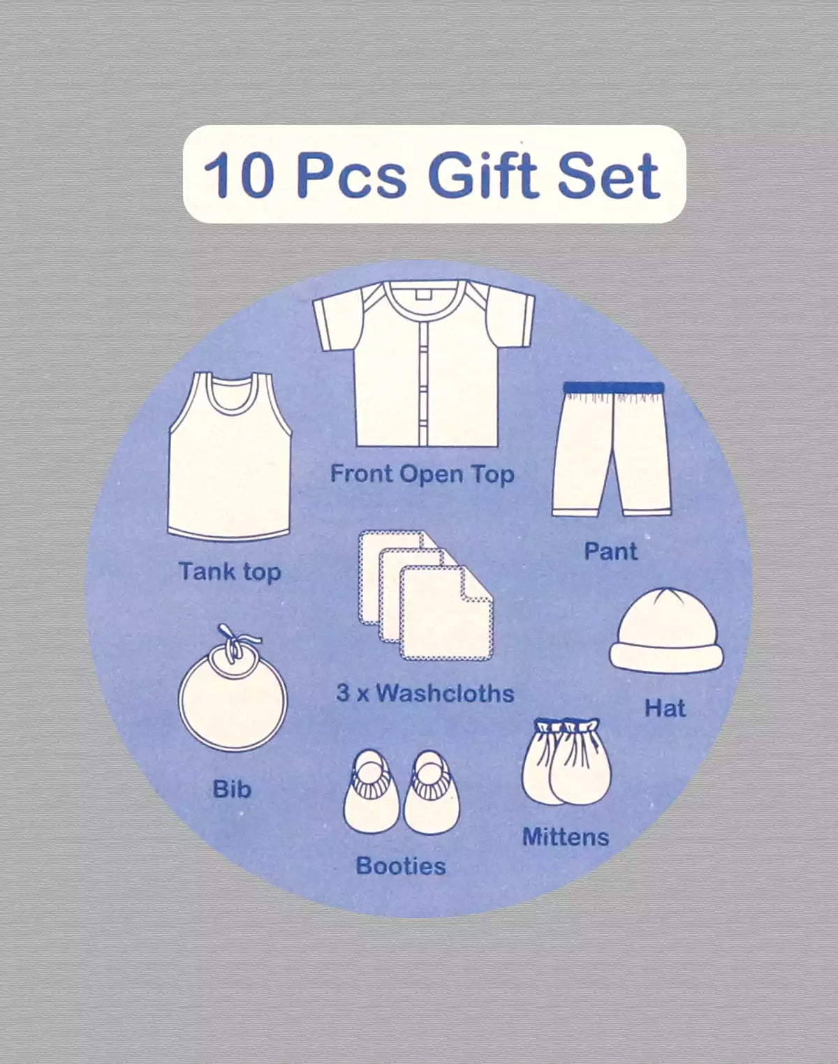 Bubbly Blue Cotton 10-Pcs Baby Gift Set