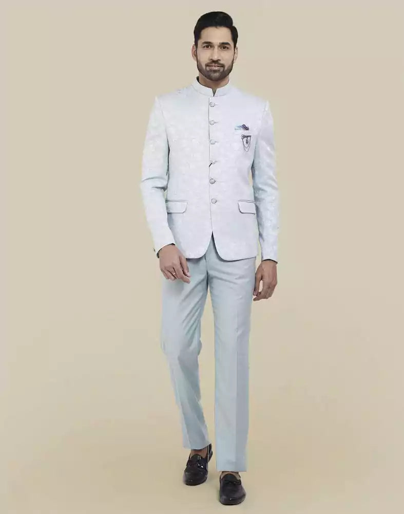 Sky Blue Self Textured Bandhagala Set